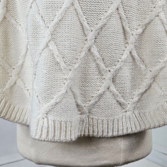 Janie and Jack Girl's Faux Fur Trimmed Cable Knit Sweater Ivory Poncho | 4 - Picture 9 of 14